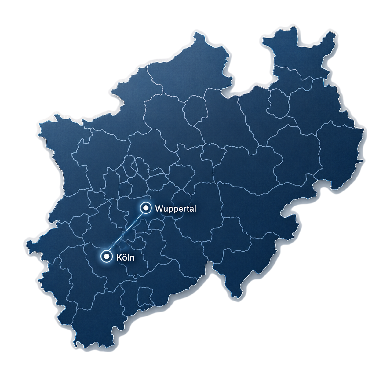 Map of North Rhine-Westphalia showing the Cologne and Wuppertal locations